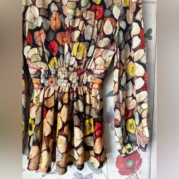 NWT Bl^nk Anthropologie Henslowe Embroidered Velvet Top Blouse Brown Multi XS - Picture 9 of 14